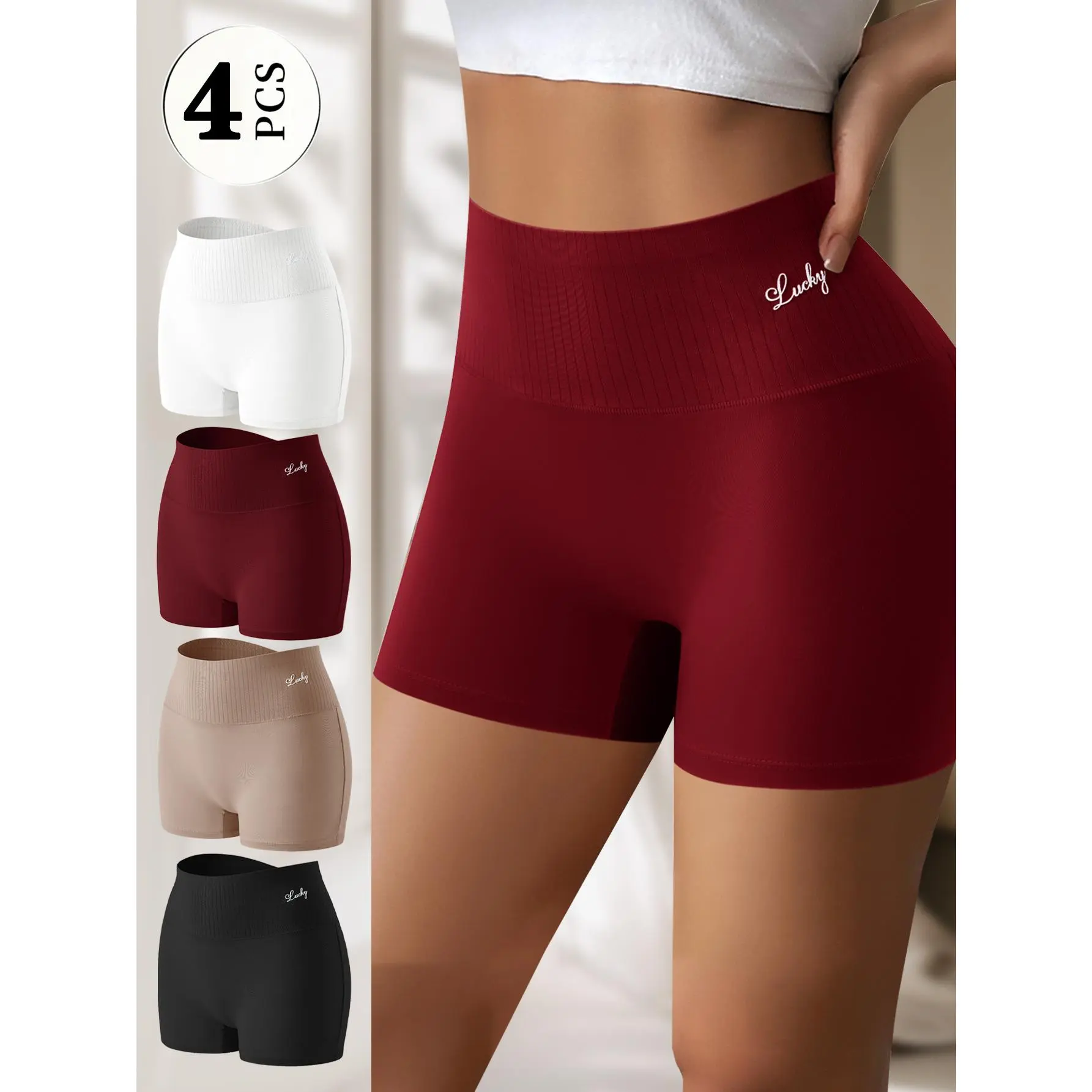 QUASTI 4/5 Pack Ribbed Waist Spliced Safety Shorts, High Waist Anti-Chafing Slip Shorts Under Dresses Women Daily Layering Shorts S-4XL Fit Minimalist