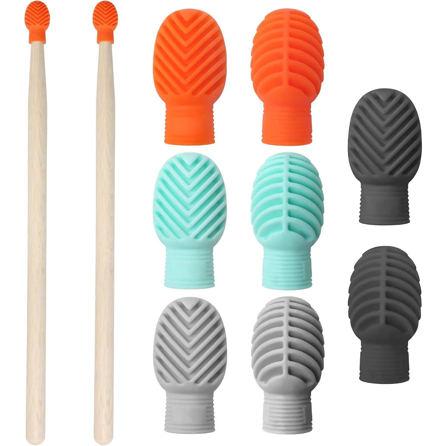 8+2 PCS Drumstick Dampeners Set for Silencing Drumming Practice,  Drumstick Tips Replace Your Drum Practice Pad include 2 count Drumsticks, 8 count  Drumstick Tips in 4 Colors