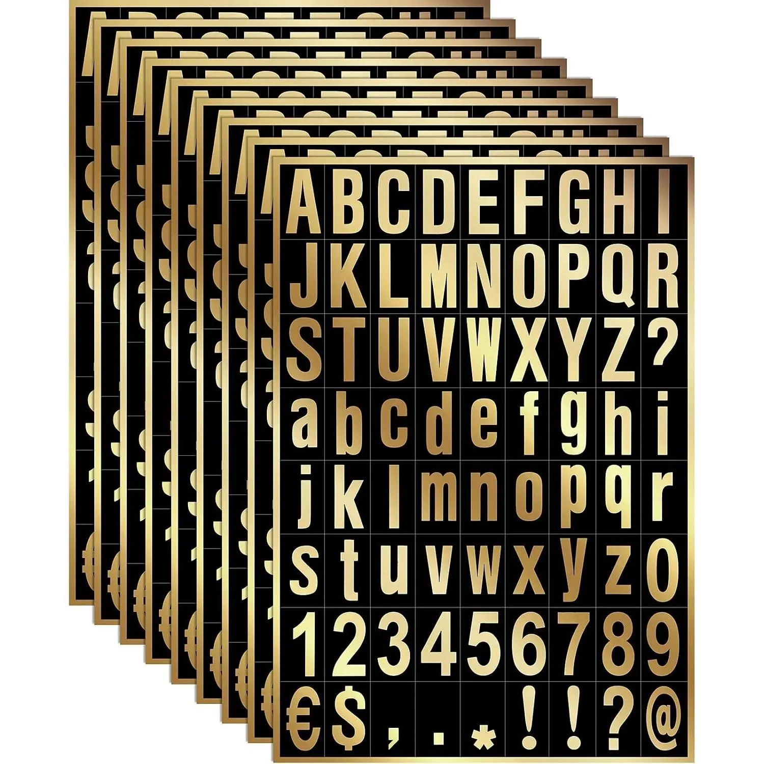 8 Sheets 1 Inch Gold on Black Mailbox Numbers Letters Stickers, Self-Adhesive Vinyl Reflective Decals for Door Window Car Truck Address, Home Business SignGift