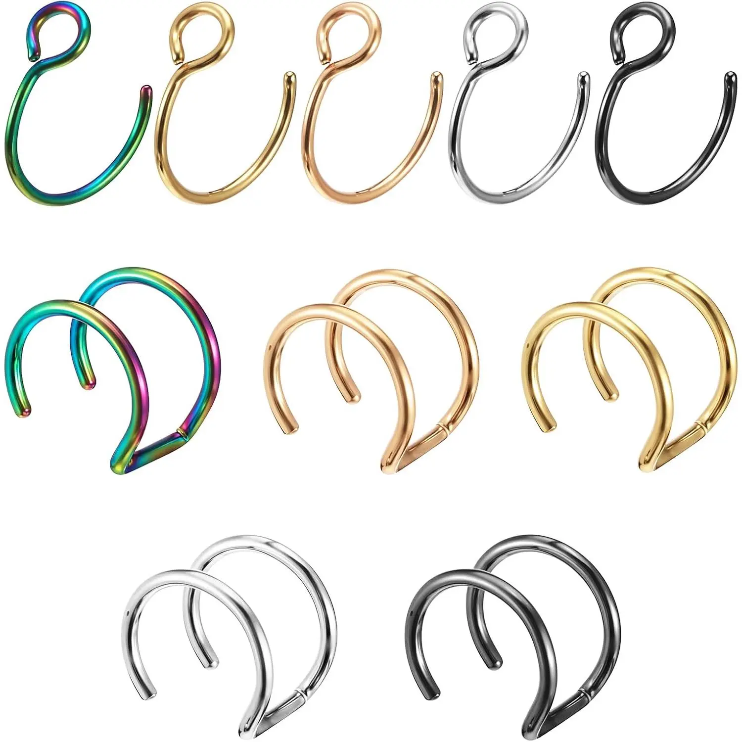 Nose Rings Hoops Double Hoop Nose Ring, 10 count  Noses Ring Lip Rings Stainless Steel  Lip  Clip  Ear Cuffs Non   for Women Men, 8mm