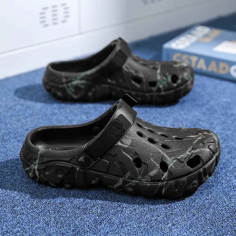 Men's Camouflage Print EVA Clogs, Slip-On Sandals with Adjustable Heel Strap, Lightweight Breathable Hollow Out Thick Non-Slip Sole Garden Slippers, Ideal for Outdoor Camping, Beach, Shower & Daily Casual Outfits, Available in Black, White and Khaki Camo