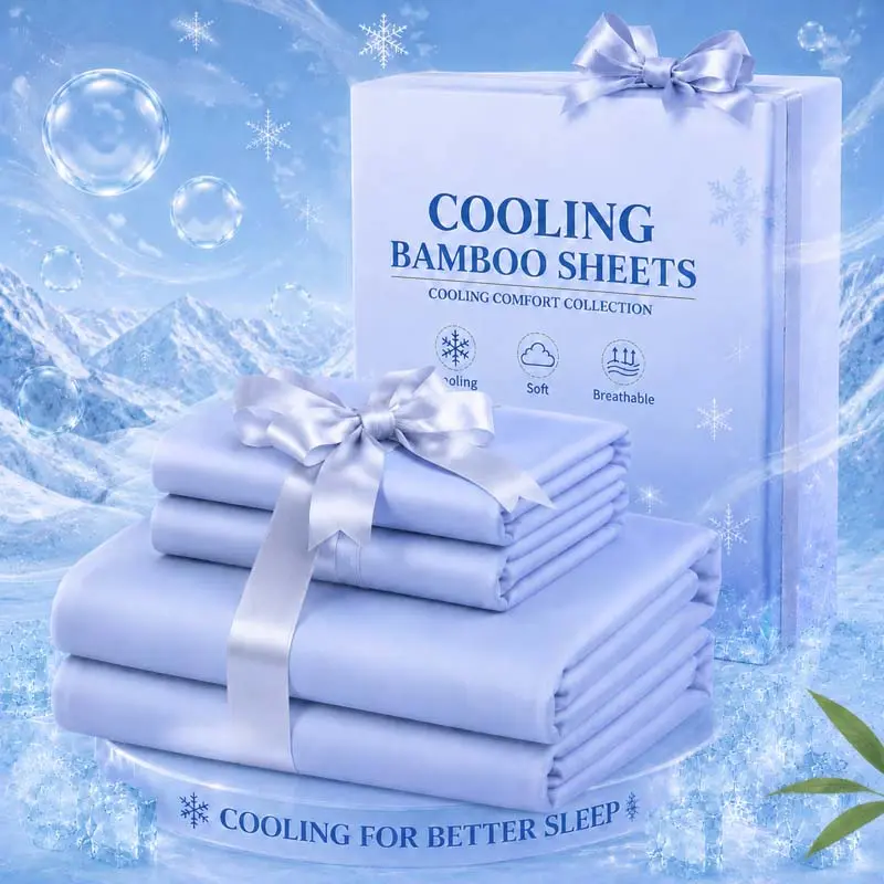 OS OMYSTYLE  3/4 PCS Cooling Bamboo Bedding Set, Soft Breathable Bed Sheets with 16-Inch Deep Pocket Fitted Sheet, All-Around Elastic, Cool Touch, Moisture-Wicking, Fade Resistant, Includes Flat Sheet and 1/2 Pillowcases, Bedroom Set for Kids & Children