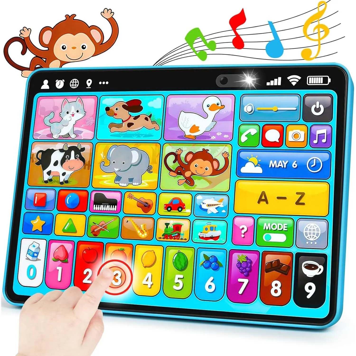 Unisex Plastic Phone-Shaped Trilingual Toddler Tablet Learning Toy (8.6in, 8.6x6.3x0.1 inches) - Music & Sound Features, Montessori Speech Therapy Tool, Color & Number Recognition, Cognitive Development Gift for 1-3 Year Olds, Toddler Tablets