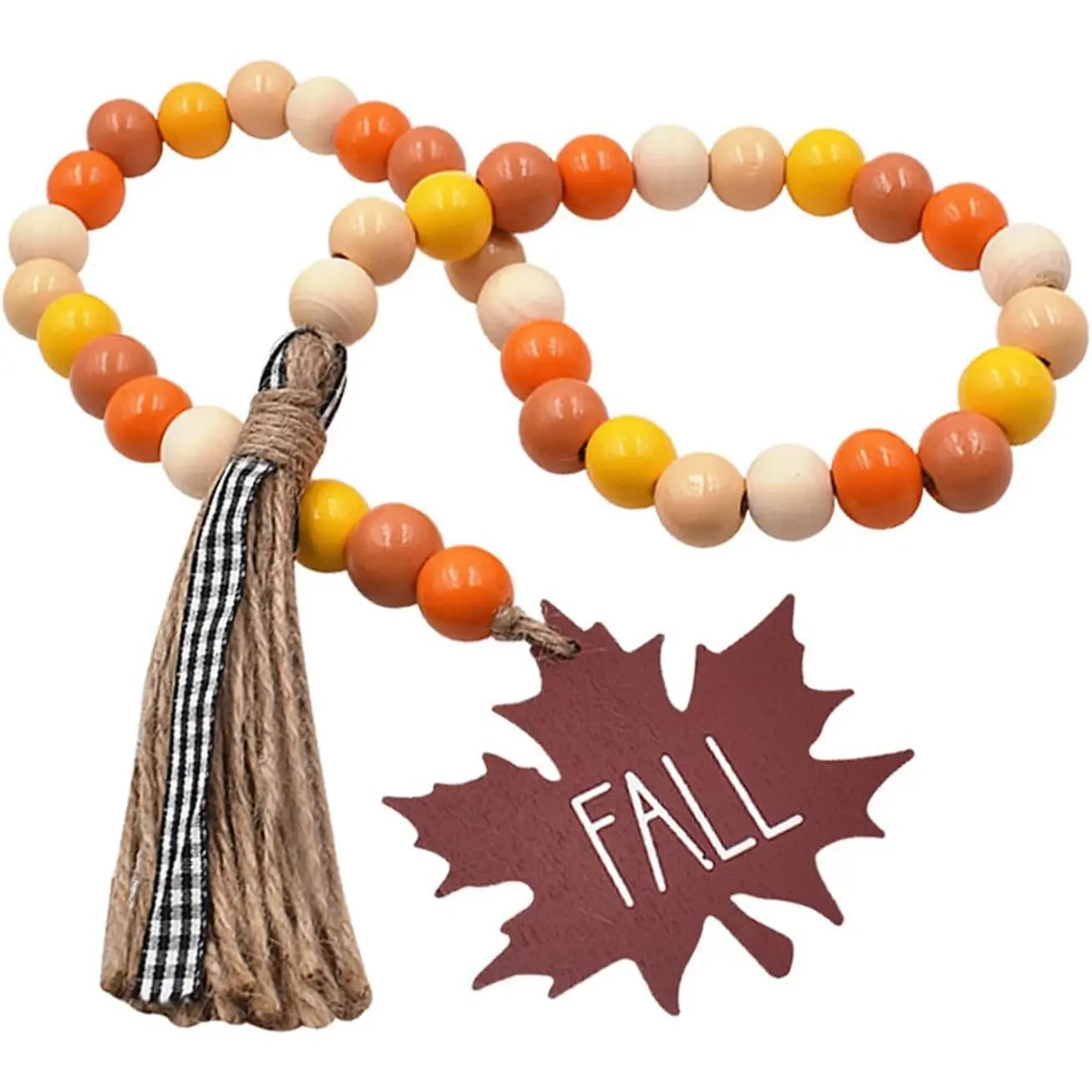 Fall Decoration Harvest  Bead Garland with Tassel,  Tiered Tray Decor with Jute Rope  Tassel Rustic Fall Room Décor for Wall Mantle Shelf Orange Decor Thanksgiving Beads, Maple Tag
