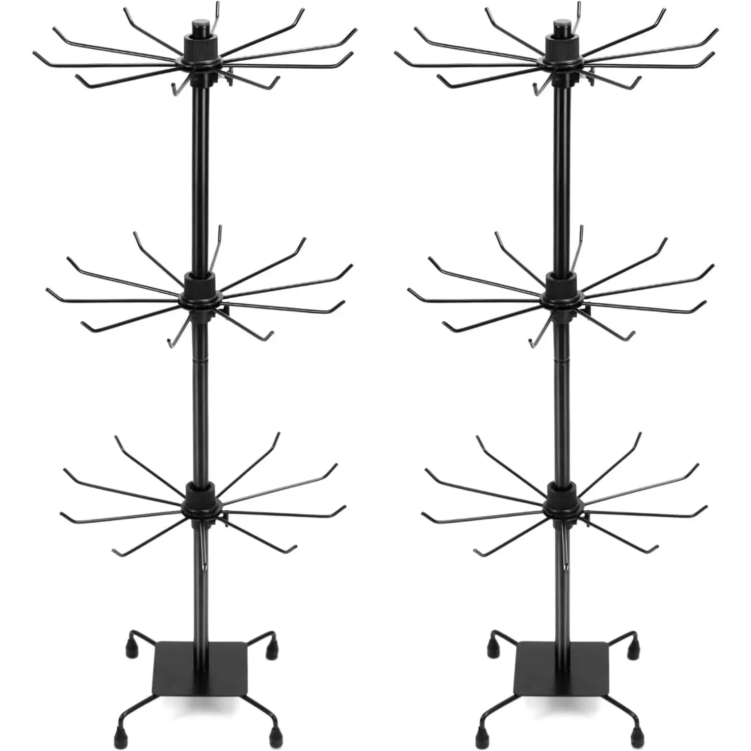 3-Tier Rotating Metal Jewelry Display Stand – 2 Sets Adjustable Tabletop Holder for Necklace, Earring & Key Ring