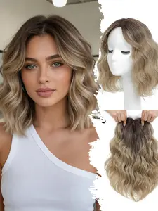 12 Inch Short Wavy Curly Hair Topper for Thinning Hair Women, 6.5"x6.5" Breathable Lightweight Synthetic Hairpiece, Instant Volume & Coverage