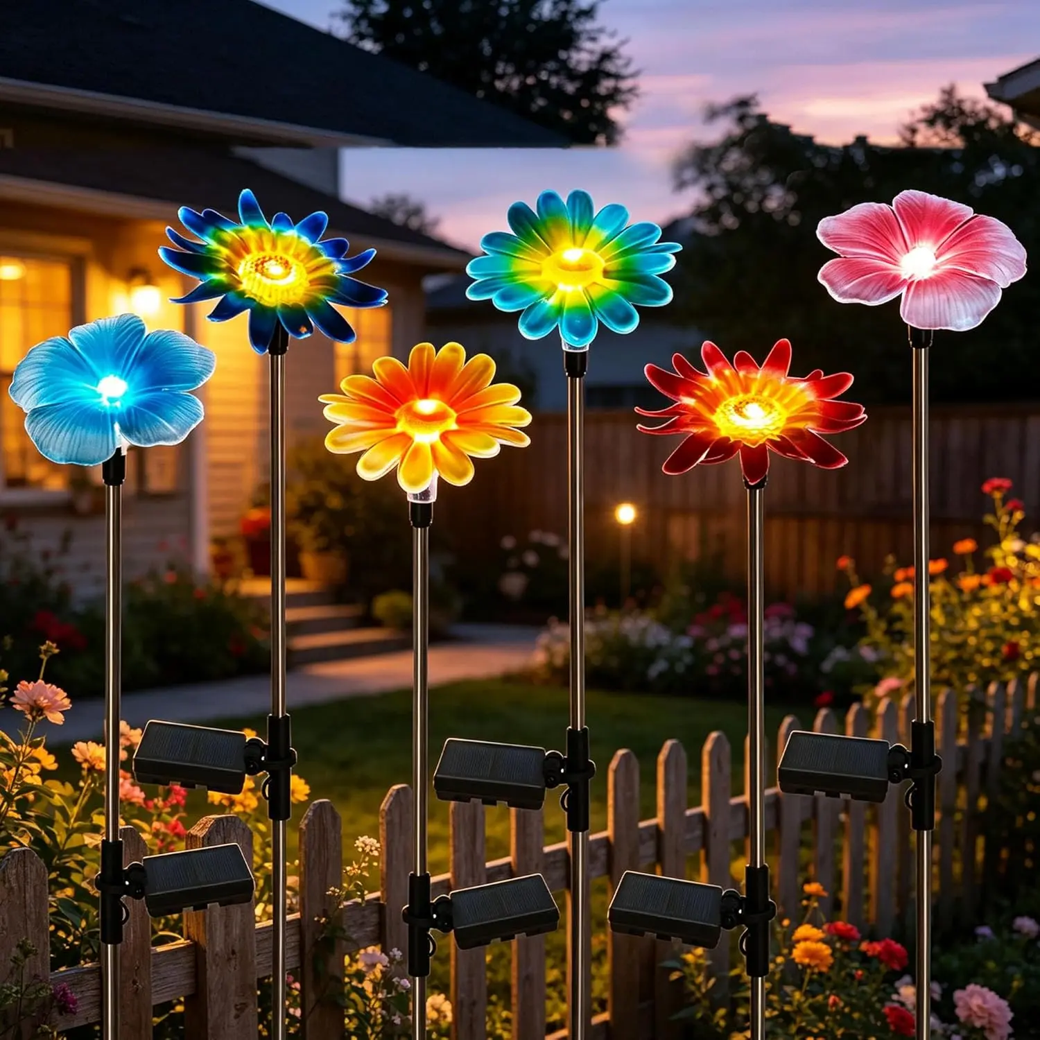 6-piece set of solar garden lights for outdoor decoration, ground-mounted garden decorative lights, suitable for decorating courtyards, lawns, yards, and pathways (artistic decorative style)