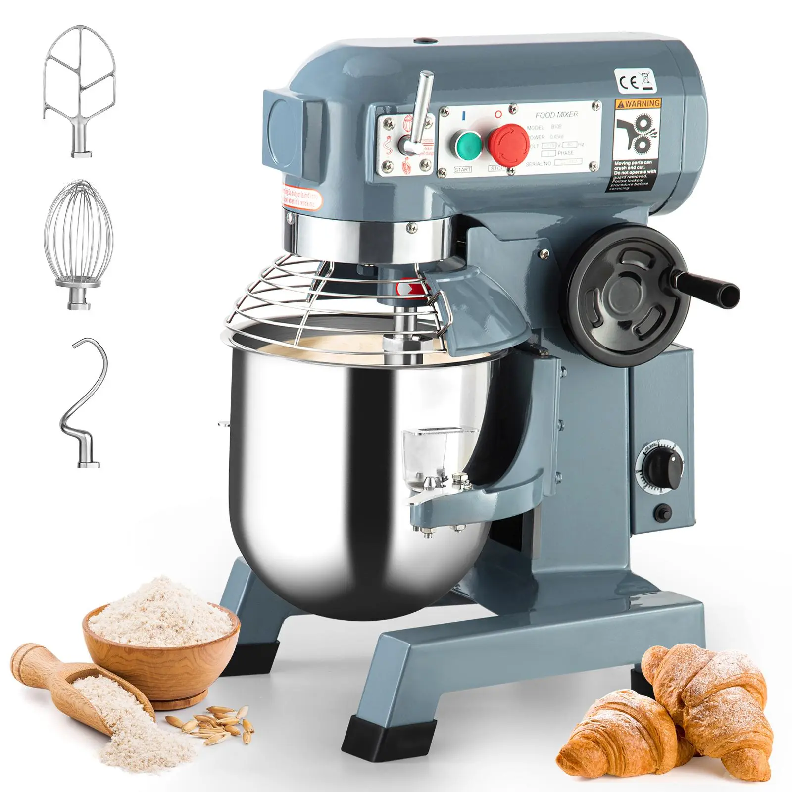 Commercial Industrial Mixer (20Qt/30Qt) with 1100W/1250W High-Speed Motor, Timing Function, Speed Control, Stainless Steel Bowl, Safety Guard, Flat Beater, Whisk Attachment for Commercial Needs