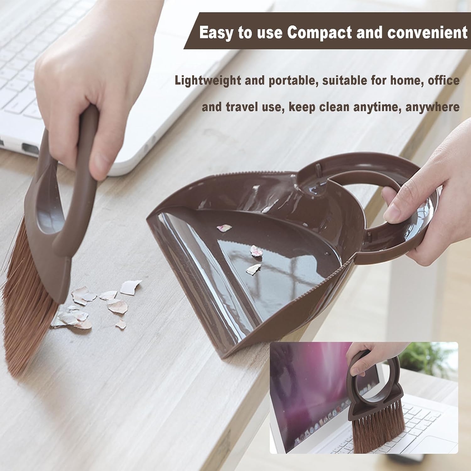 Round Handle Brush and Dustpan Set Small Broom & Dustpan Portable Handheld Sweeper for Desktop Sofa Floor Pet Nest (Coffee) Round Handle Brush and Dustpan Set Small Broom & Dustpan Portable Handheld Sweeper for Desktop Sofa Floor Pet Nest (Coffee)