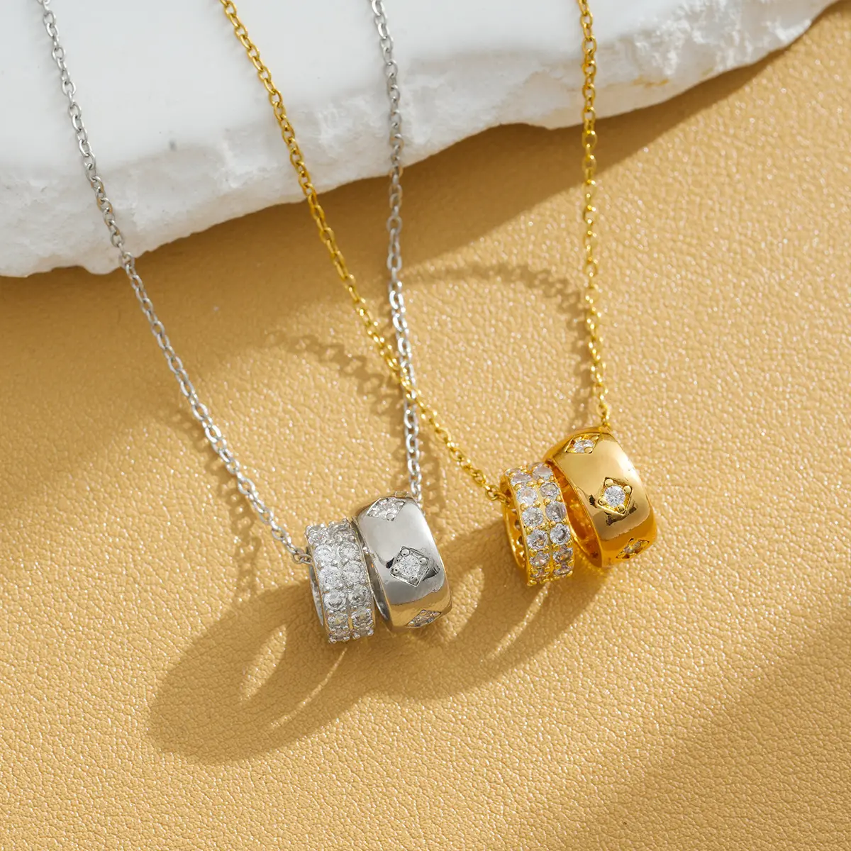 Double-ring titanium steel necklace for women, collarbone chain, fresh and cute, versatile and trendy A10273-XL