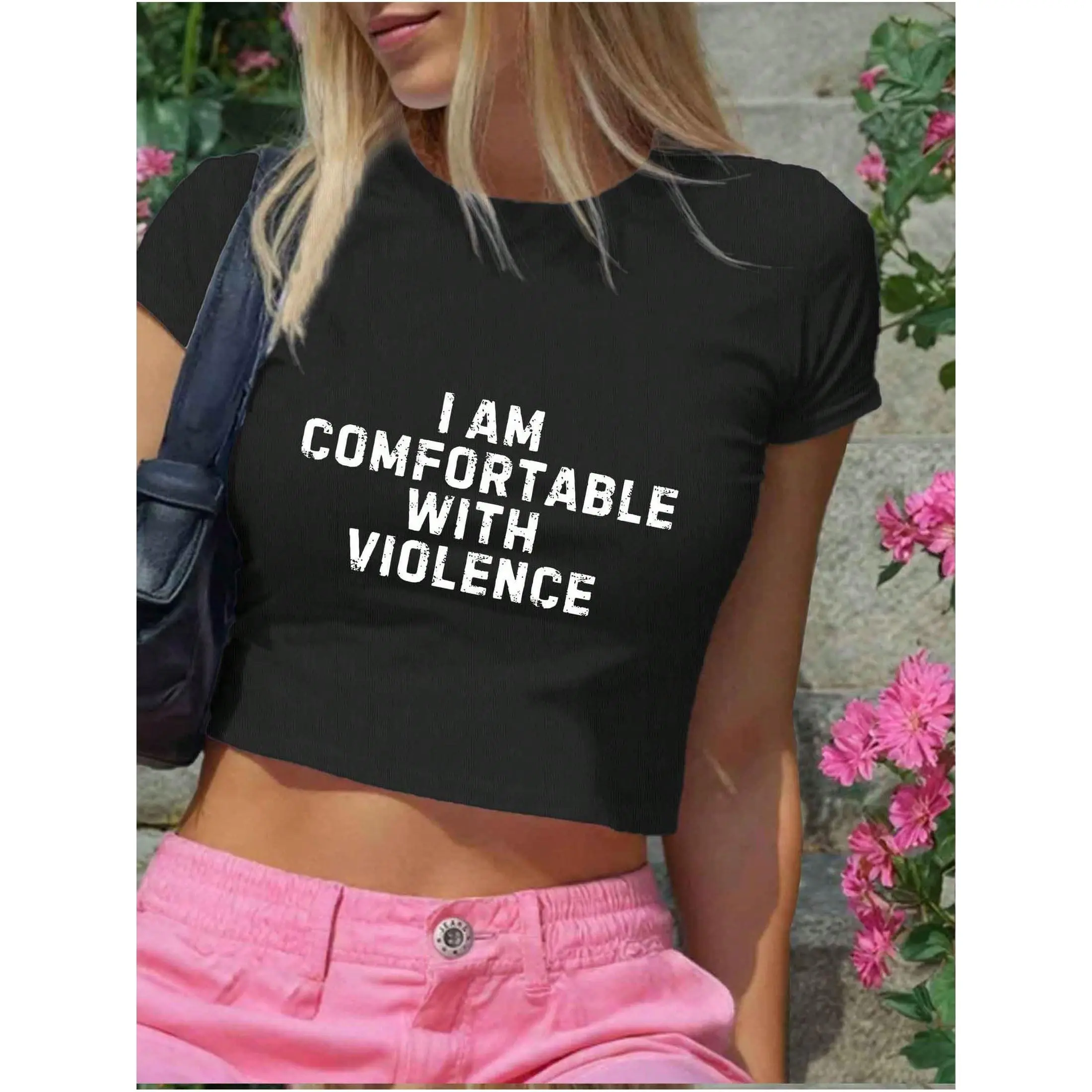 Slim Fit Small Size Short Top, I Am Satisfied With Violence- Humorous And Sarcastic, 230g Soft Comfortable High Waist Crop Printed, Summer Fashion Hig Shape Men's Moisture Wicking T-Shirt Monaco Club Flag Print Hoodie bass pro gaiter