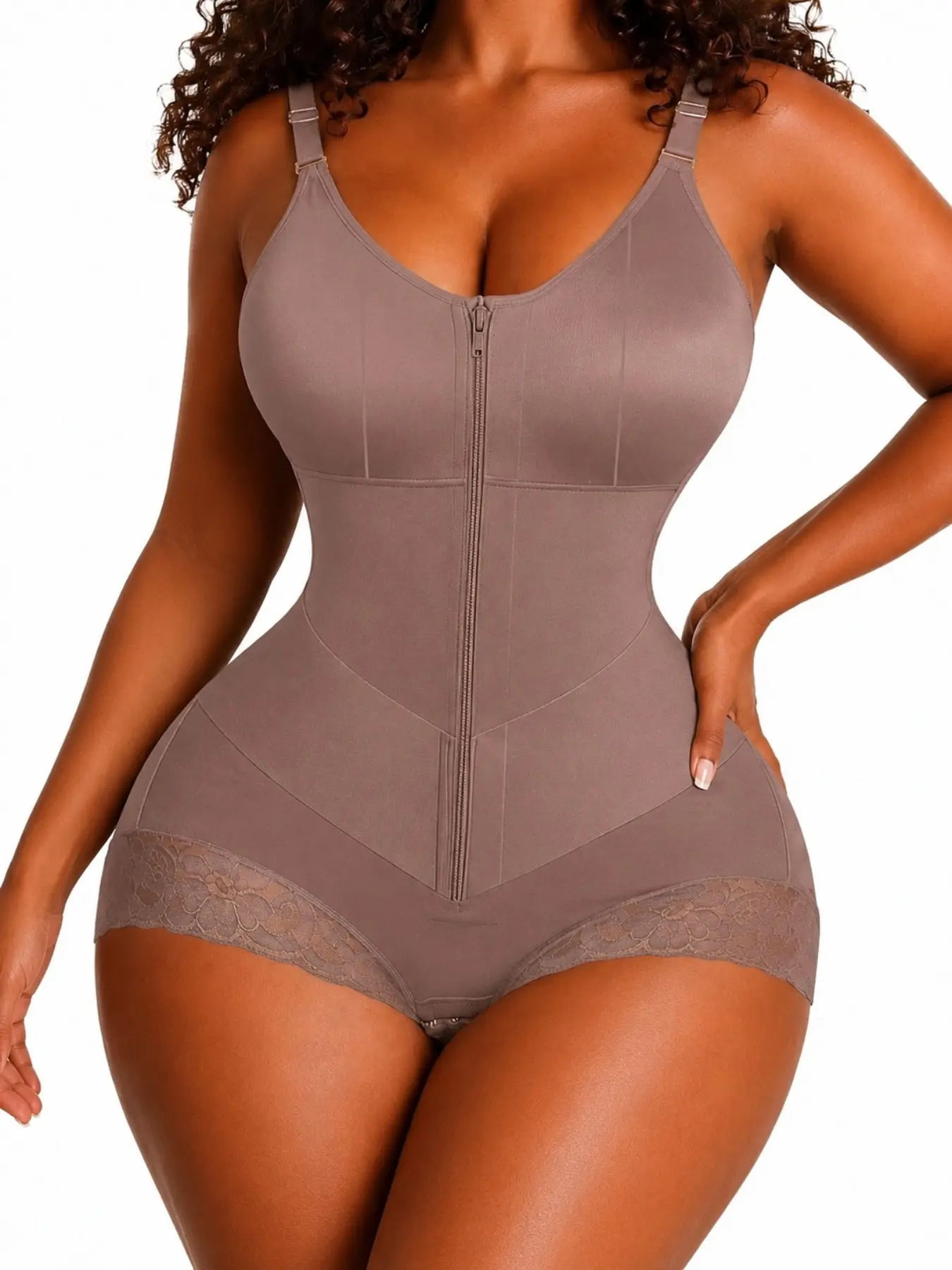 1 Count Women's Comfortable Body Shaper, Elegant Curve Shaping, Lace Shapewear Bodysuit, Colombian Shapewear, Underwear, V-Design Belly Smoothing Body Shaperwear, Butt Lifting & Tummy Control Jumpsuit, Adjustable Shoulder Shapewear, Ideal For Daily Wear