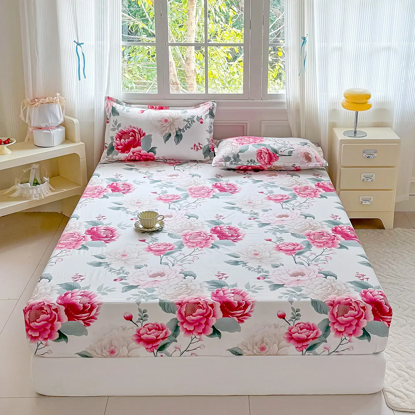 3-Piece Floral Bed Sheet Set, Soft & Breathable, Ideal for Bedroom, Guest Room, Hotel, Holiday Gift, Made in China