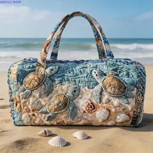 Quilted turtle travel bag, ocean shell beach high-definition printed luggage bag, large capacity ocean themed sports and fitness bag, summer vacation hand-held travel bag