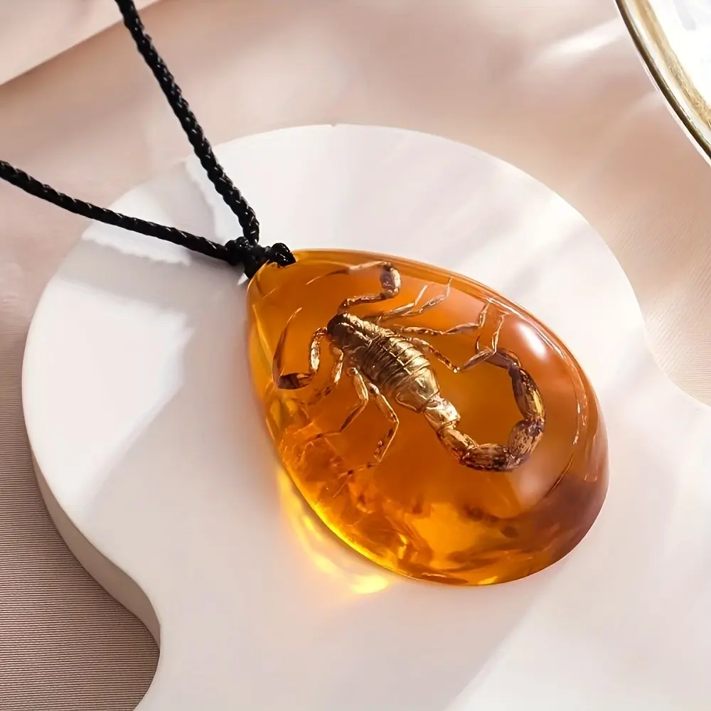 Amber Scorpion Pendant Necklace, Bohemian Teardrop Design, Perfect for Daily Wear or Holidays, Stylish Jewelry Accessory, Amber Necklaces