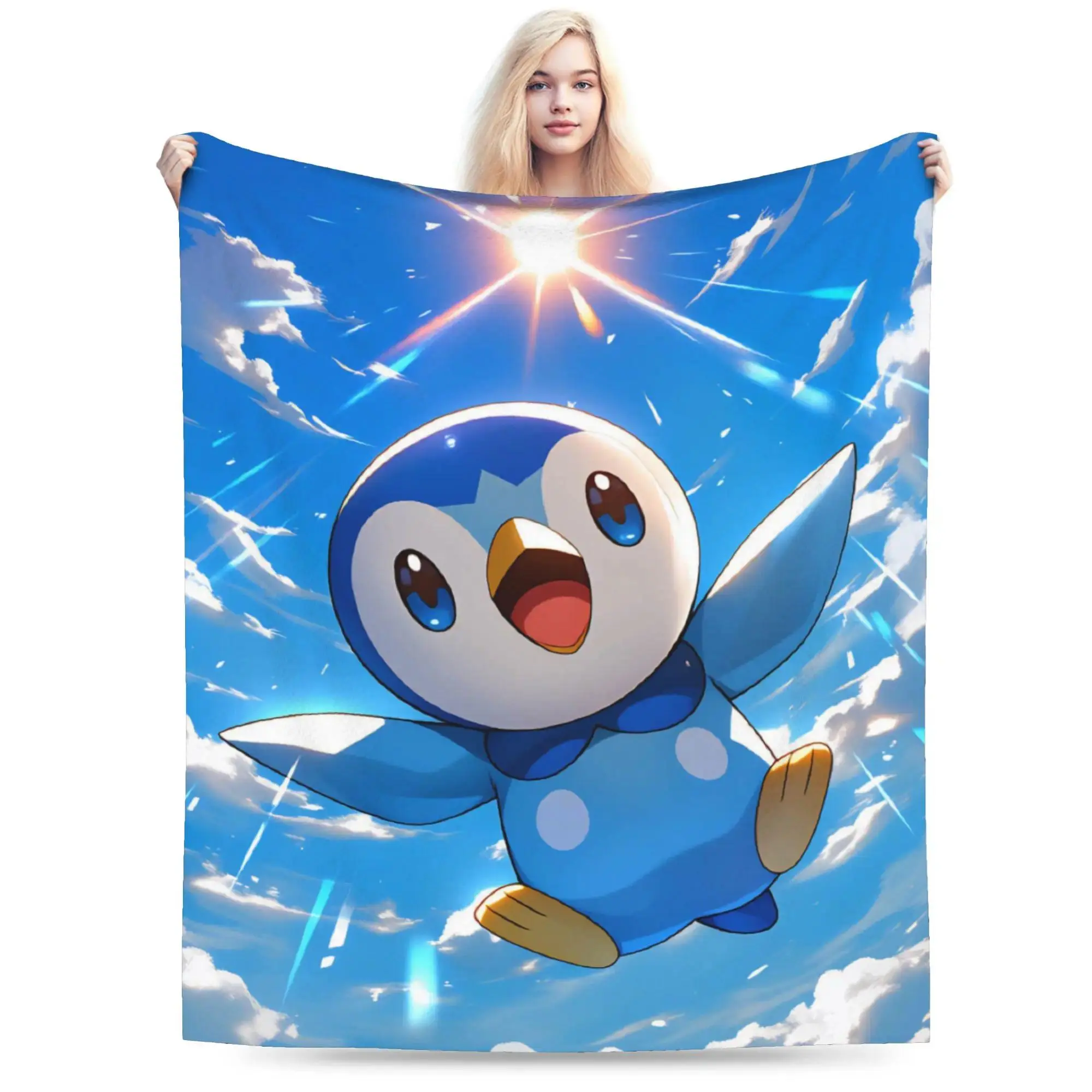 Pokemon Piplup Premium Flannel Blanket - Ultra Soft Warm Plush Throw with Vibrant Print, Multi-Size for Home & Travel, Perfect Fan Gift for Bedding & Living Room Decor