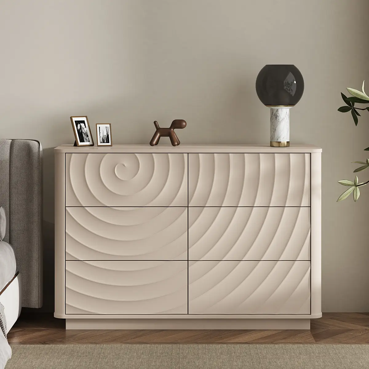 [Bellemave] 46.5" Wide Modern Large Chest of Drawers with Handle Free & Ripple Design, Wooden 6 Drawer Storage Organizer for Bedroom, Living Room, Apartment