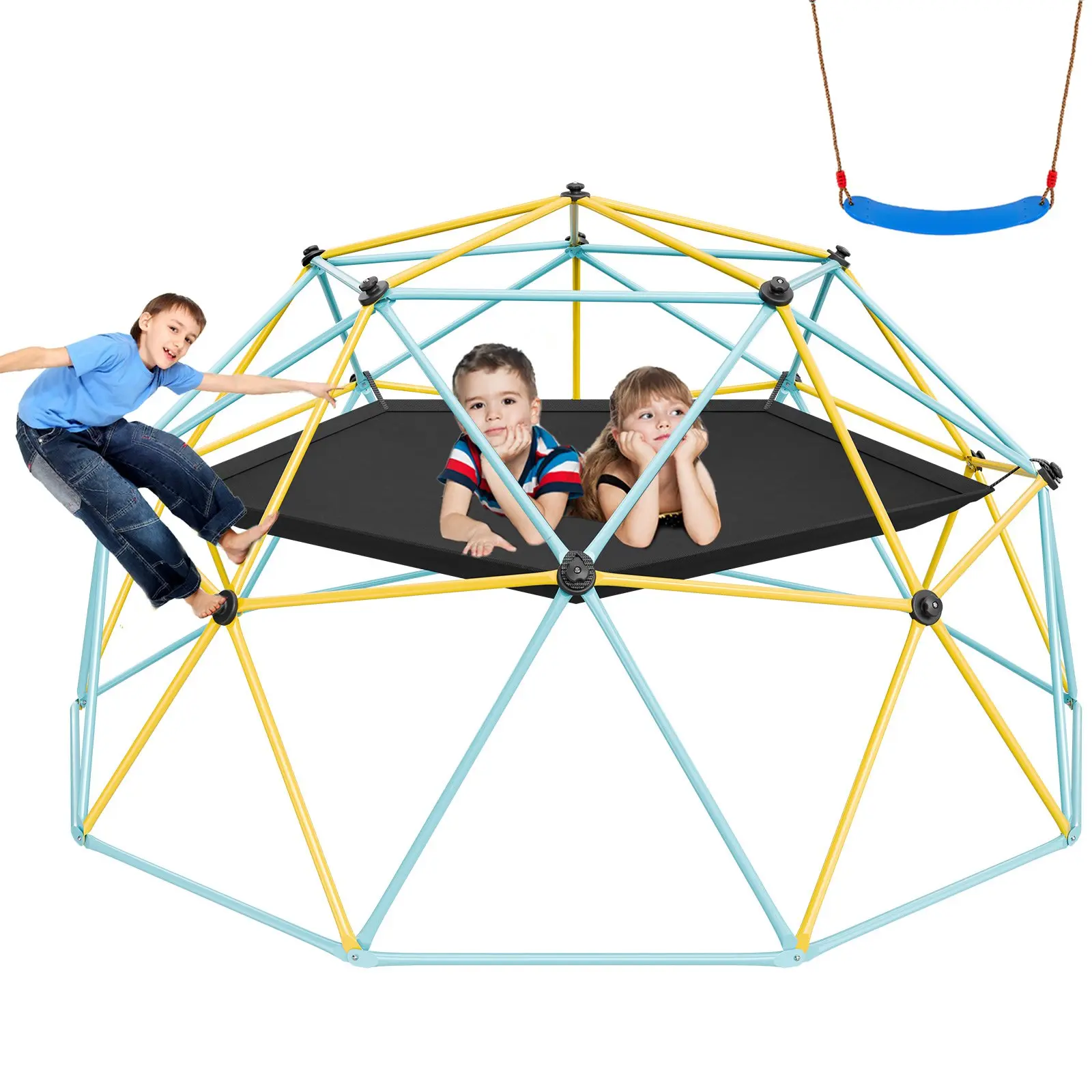 【DealsForYouDays】VEVOR 10FT Geometric Dome Climber, 3-10 yrs Kids Outdoor Backyard Jungle Gym, 750LBS Capacity with Hammock, Swing, Climbing Grip, Easy Assembly Hand Tool Kit