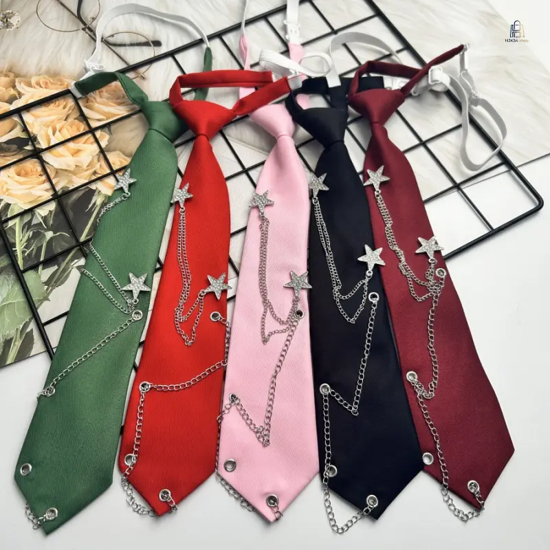Punk Star Chain Pre-Tied Unisex Necktie for All Seasons, Polyester Fiber with an Adjustable Elastic Stretch Band, Daily Party, Unisex Wear, Adjustable Band, Pre-Tied Necktie