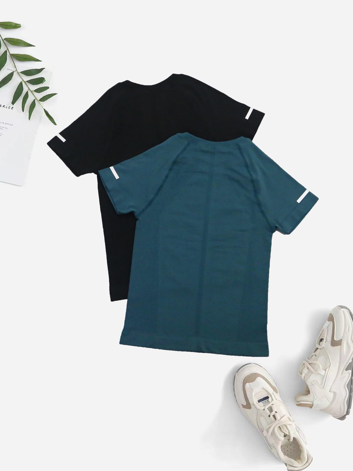 Women's 2pcs Letter Print Raglan Sleeve Sports Tee, Round Neck Short Sleeve T-Shirt for Yoga Gym Workout Running, Ladies Sportswear for All Seasons, Athletic Yoga Shirts