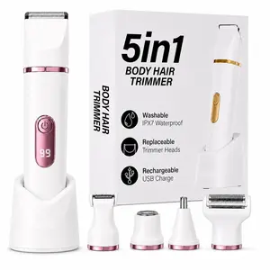 2026 New Updated 5-in-1 Electric Bikini Trimmer for Women – IPX7 Waterproof Shaver, Cordless Body & Facial Razors for Women, Ceramic Blades, USB Rechargeable, Painless Hair Removal Kit
