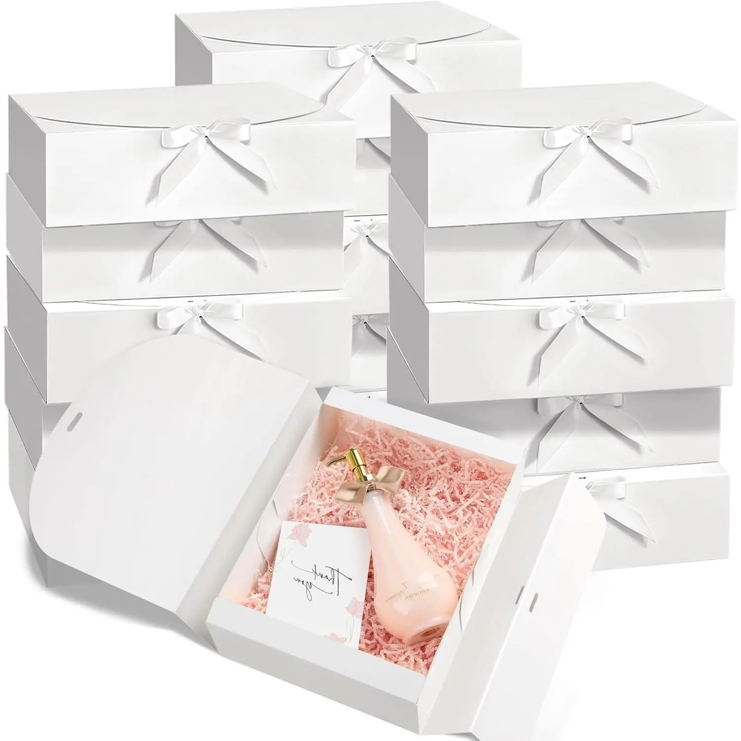 15 Pack 10.6" x 7.8" x 3.1" White Gift Boxes with Lids and Ribbon - Bridesmaid Groomsman Proposal Boxes for Wedding, Birthday Present PackagingGift