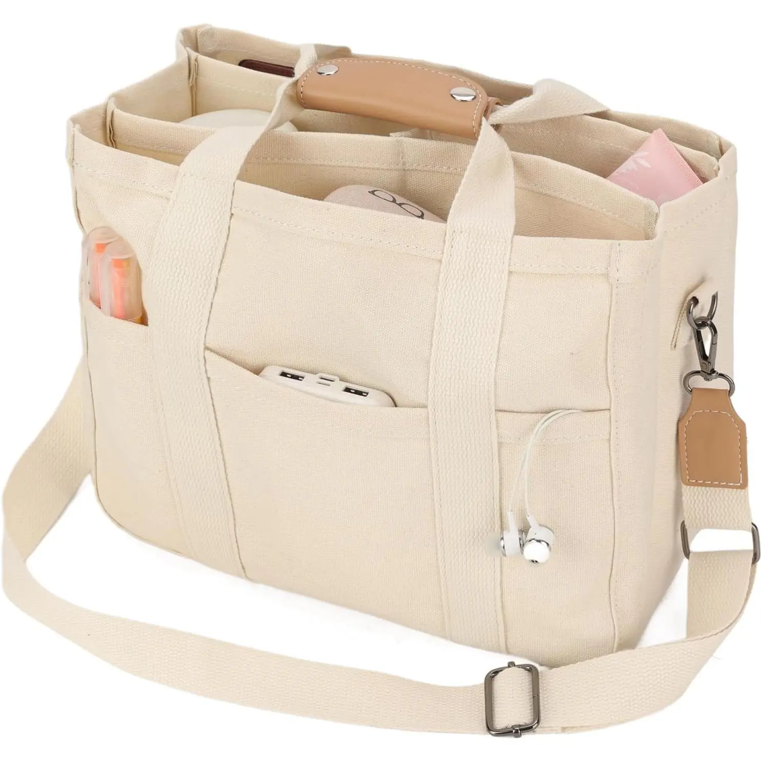 Messenger Bag for Women and Men, Multi-Pocket & Compartments Everyday Tote, Lightweight Canvas  Sturdy Bag