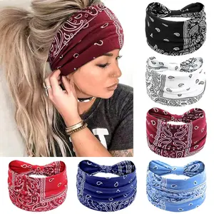 Women's 6-Pack Boho Knotted Headbands - Non-Slip Wide Turban Hair Wraps, Soft Stretchy Polyester Paisley Stylish Accessories for Workout & Daily Wear