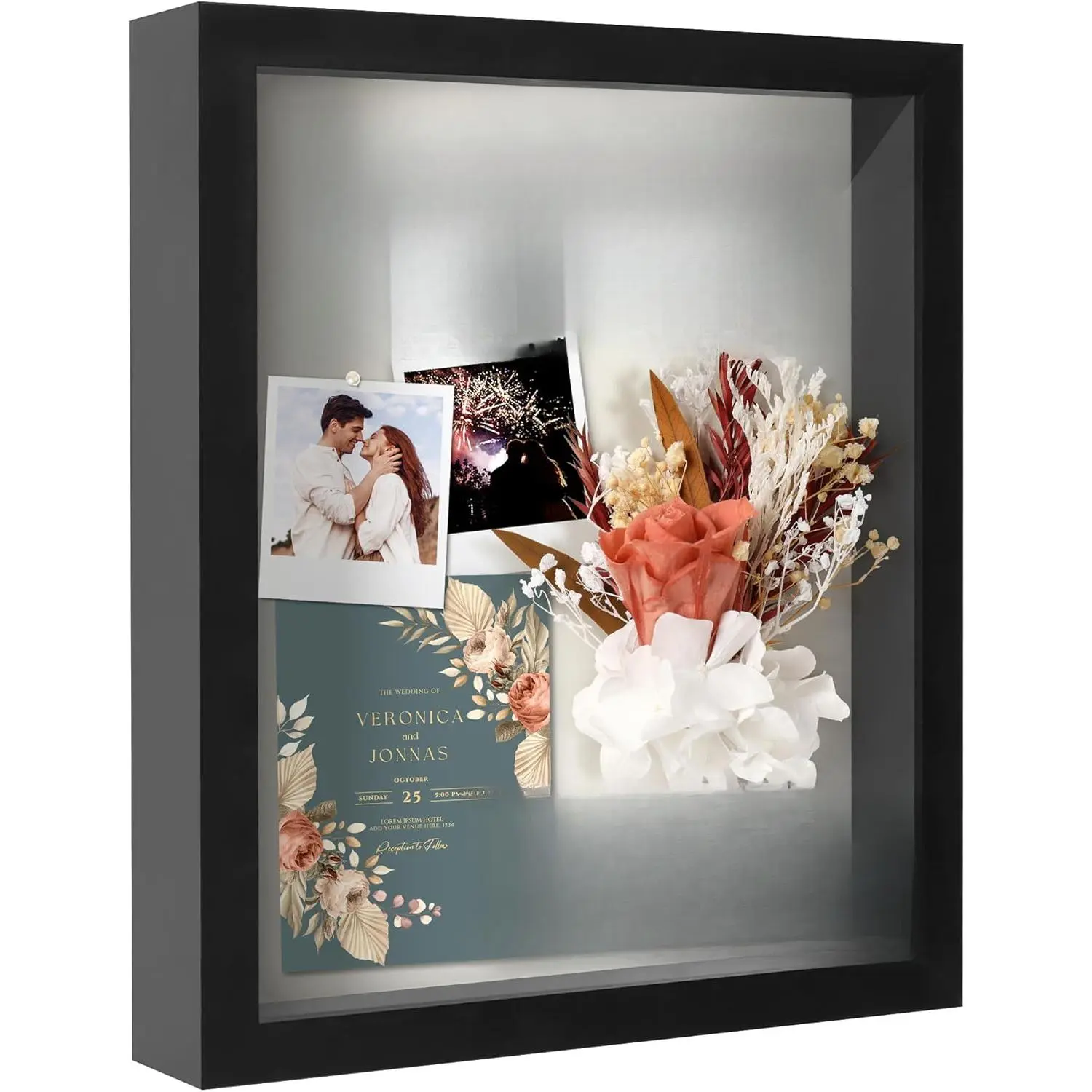 11x14 Wood Shadow Box Frame - Shatter-Resistant Glass, Soft Back - Tabletop & Wall Mount Home Decor Photo Display Case, Modern