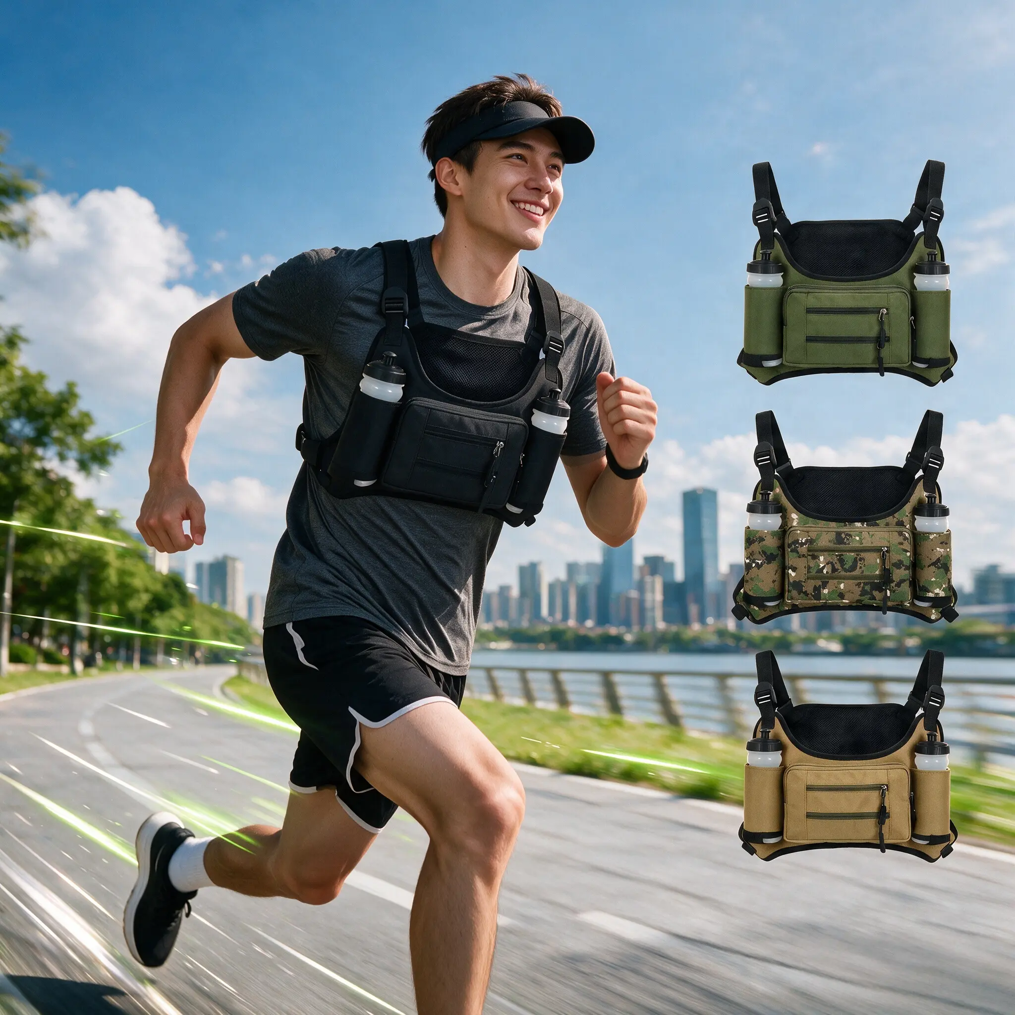 Upgraded four Season Multi Functional Tactical Oxford Vest Bag with Water Bottle Holder Lightweight Hands Free Utility Vest Backpack Durable Multi Compartment for Hiking Camping Fishing Cycling Travel Daily Outdoor Adventures