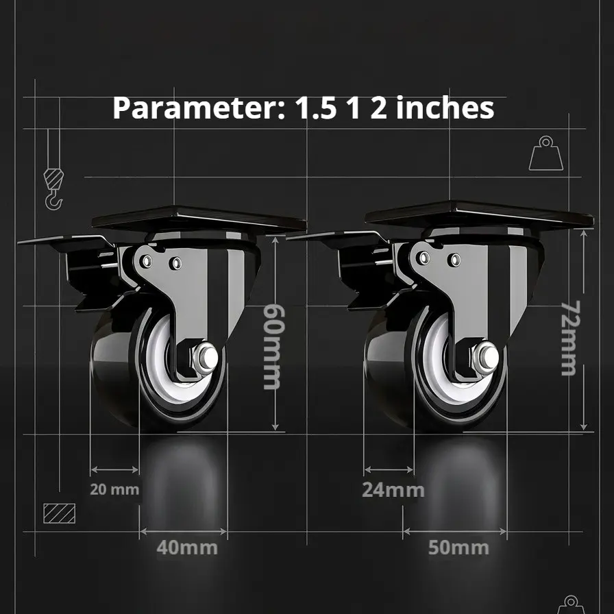 Universal Small Wheel Casters, Swivel Wheels with Brakes, Quiet Wear-Resistant Directional Turntable Castors for Bedside Cabinets, Furniture Wheel Casters