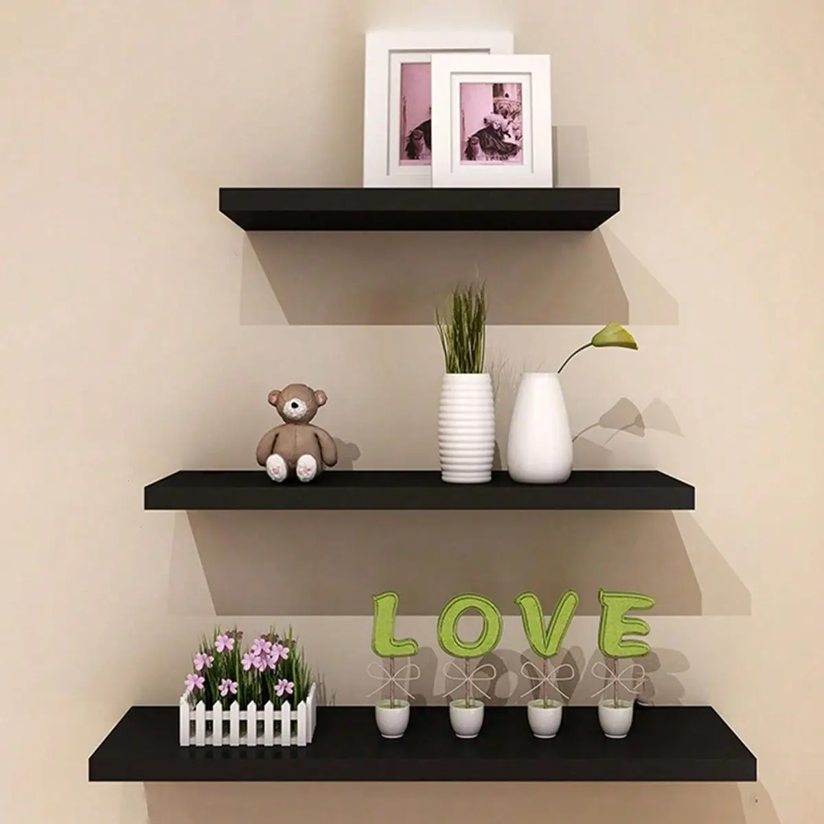 3-Pack Wall-Mounted Shelves 30cm 40cm 50cm, Floating Decorative Rack, Rustic Style, Farmhouse Bathroom Decor, Wall Mounted Organizer, Bathroom Living Room Bedroom Kitchen, Natural, Wall Shelf, Decoration Items