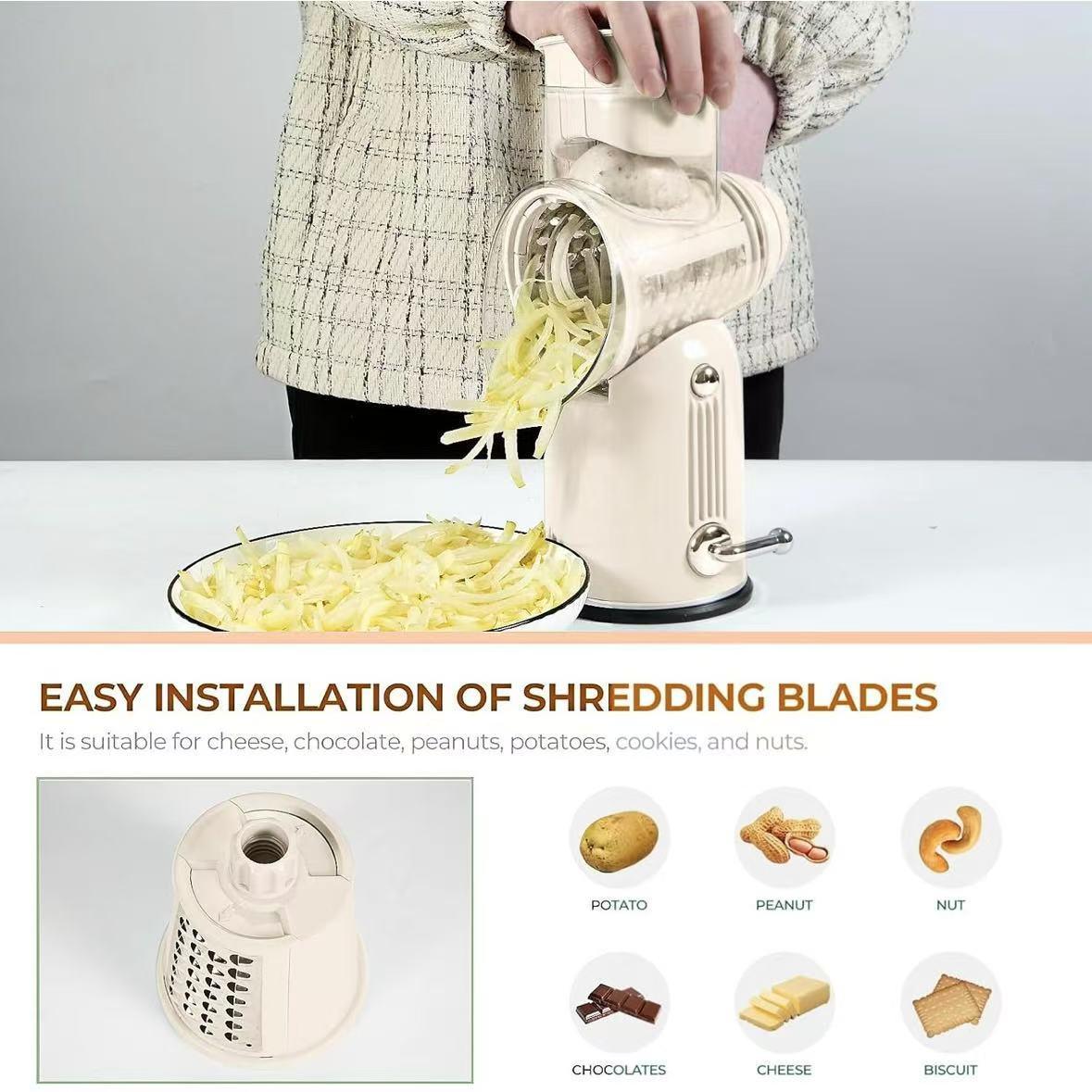 Manual Cheese Grater, 1 Set Rotating Cheese Crusher with Interchangeable Blades, Vegetable Chopper, Kitchen Utensils & Gadgets