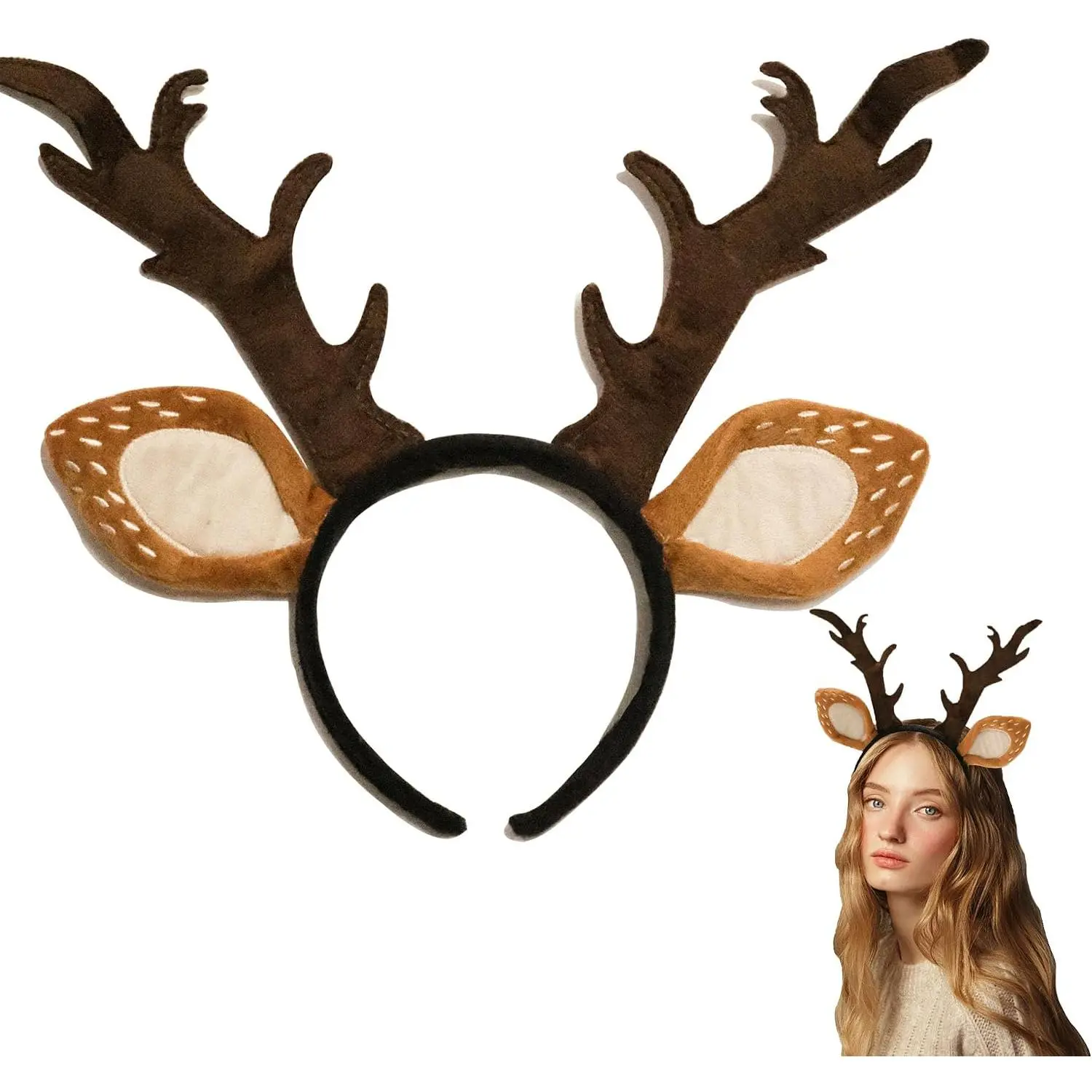 Reindeer  Headband,  Costume Accessories for Women | Cute & Realistic Reindeer Horns Ears Costume Accessories for Halloween Christmas Birthday Party Makeup  Supplies