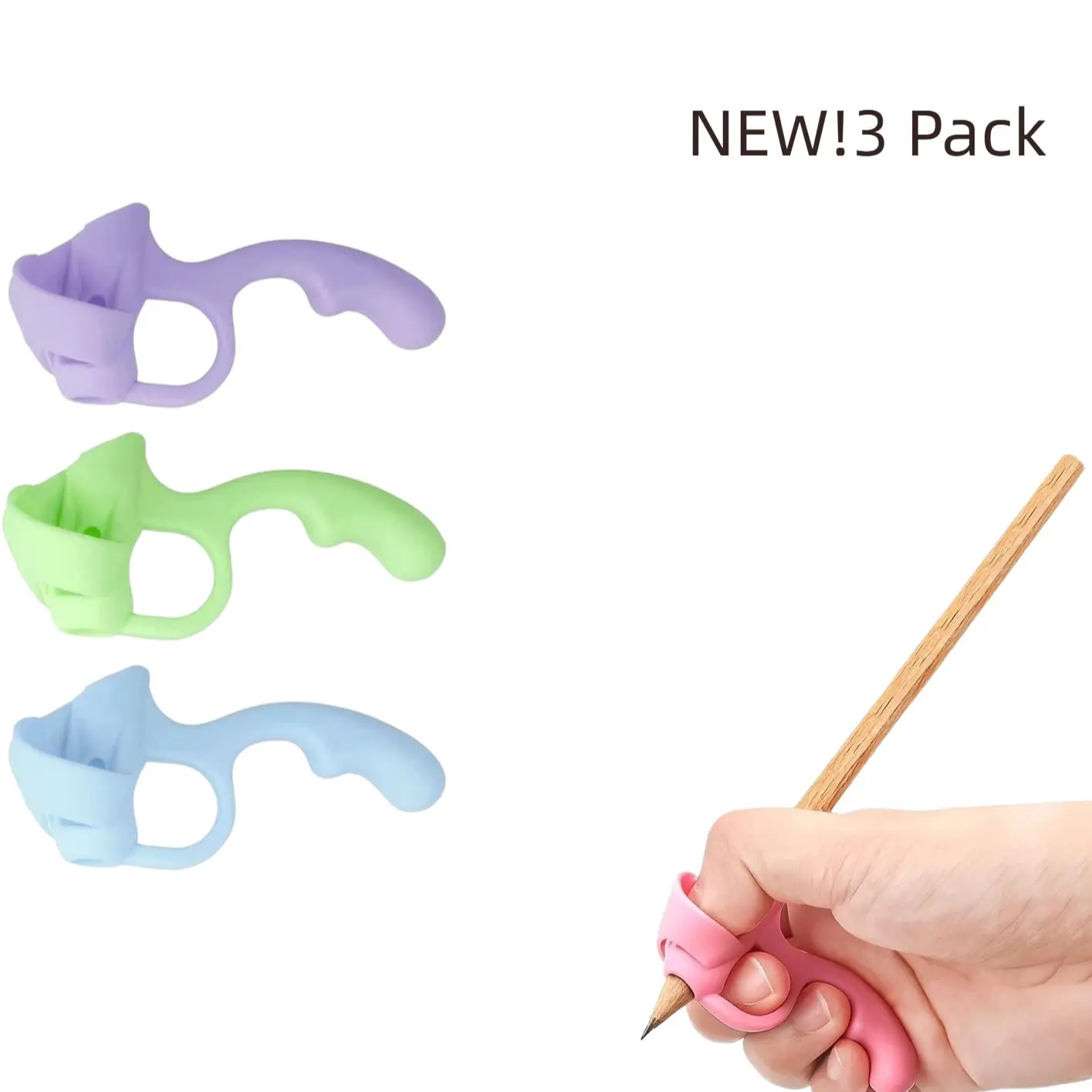 3 Pack Silicone Pencil Grips for Kids, Toddler Preschool Writing Aid, Handwriting Trainer for Ages 2-4, Child Development Tool, Classroom Supplies