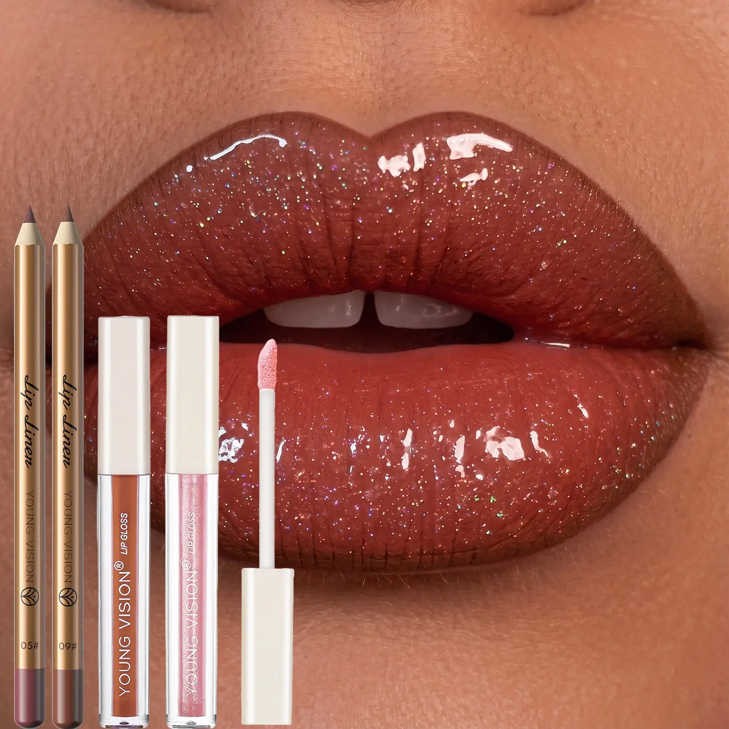 YOUNG VISION Multi-Functional Lip Liner and Gloss Set, Define and Highlight Lips, Build Dimensional Bold Lips, European Style Makeup