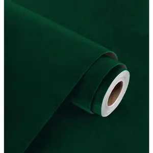 Dark Green Felt Velvet Fabric Wallpaper Peel and Stick Green Flock Contact Paper 17.7" x 120" Self Adhesive Velvet Felt Drawer Liner for Jewelry Box Crafts DIY Cabinets Bedroom Walls