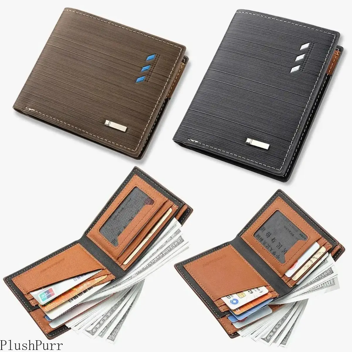Men's Short PU Leather Wallet - Multi-Slot Card Holder, Brown Cowhide Plain Multi-Compartmental Men's Wallet for Daily Use, Brown Men's Wallets, Cowhide Men's Wallets