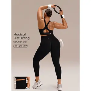 GLOWMODE Plus Size 21" Ultrafine Soft Seamless Glow For Miles Ultra-High Waist Tummy Control Scrunch Butt Lifting Leggings Running Workout Gym