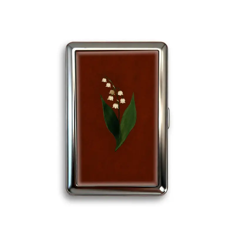 Vintage Lily of the Valley Stainless Steel Business Card Holder, Botanical Art Portable Pocket Organizer, Office Desk Accessory