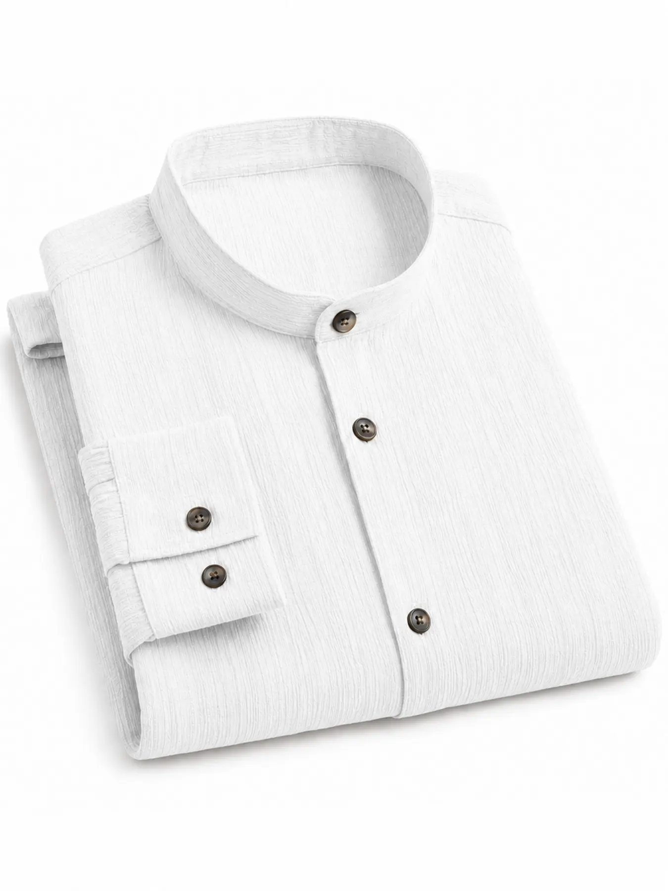 Men’s Textured Mandarin Collar Shirt, Long Sleeve Smart Casual Button Up, Slim-Fitting, All Seasons, Plain Surface, Full Placket, Fashion Fitted Casual