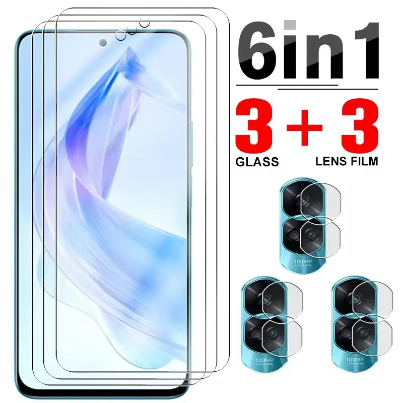 6-in-1 3+3 PCS Anti-Scratch, HD Clear, 9H Protective Tempered Glass compatible with Honor 90 Lite Camera Lens Glass Protector