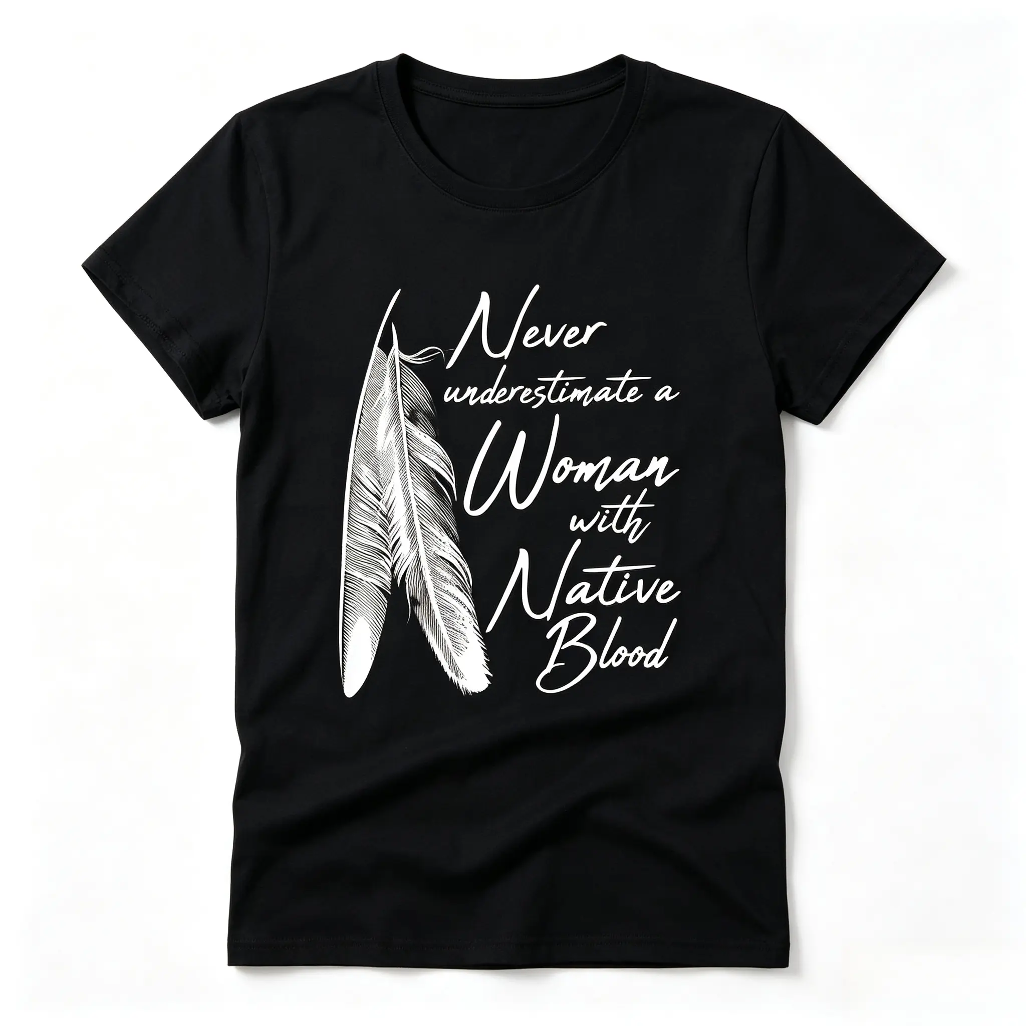 Women's Native American Eagle Feather Graphic Oversized Soft Short-Sleeve Cotton Tee, Everyday Fashion Casual Outfit, Ideal Valentine's Day Gift For Him Her, Quote, Tops