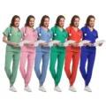 Brand New Women's Medical Scrub Suit Stretch Surgical Uniform with Pockets Top and Pants Nurse Doctor Workwear Overalls Casual Womenwear