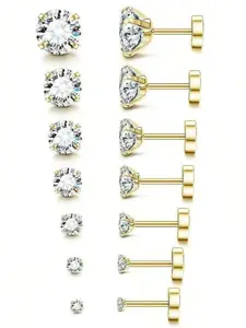 6 Pairs Non-Slip Threaded Zircon Stud Earrings, Casual Earrings Set, Minimalist Daily Tragus Piercings, Stainless Steel, All Seasons