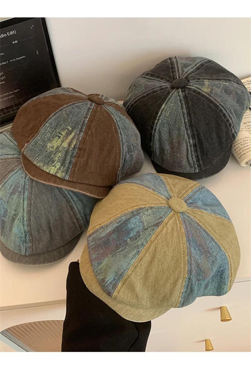 Retro Newsboy Caps Men British Painters Hats Spring Summer Cotton Octagonal Berets Herringbone Gatsby Flat Cap Hip Hop Berets