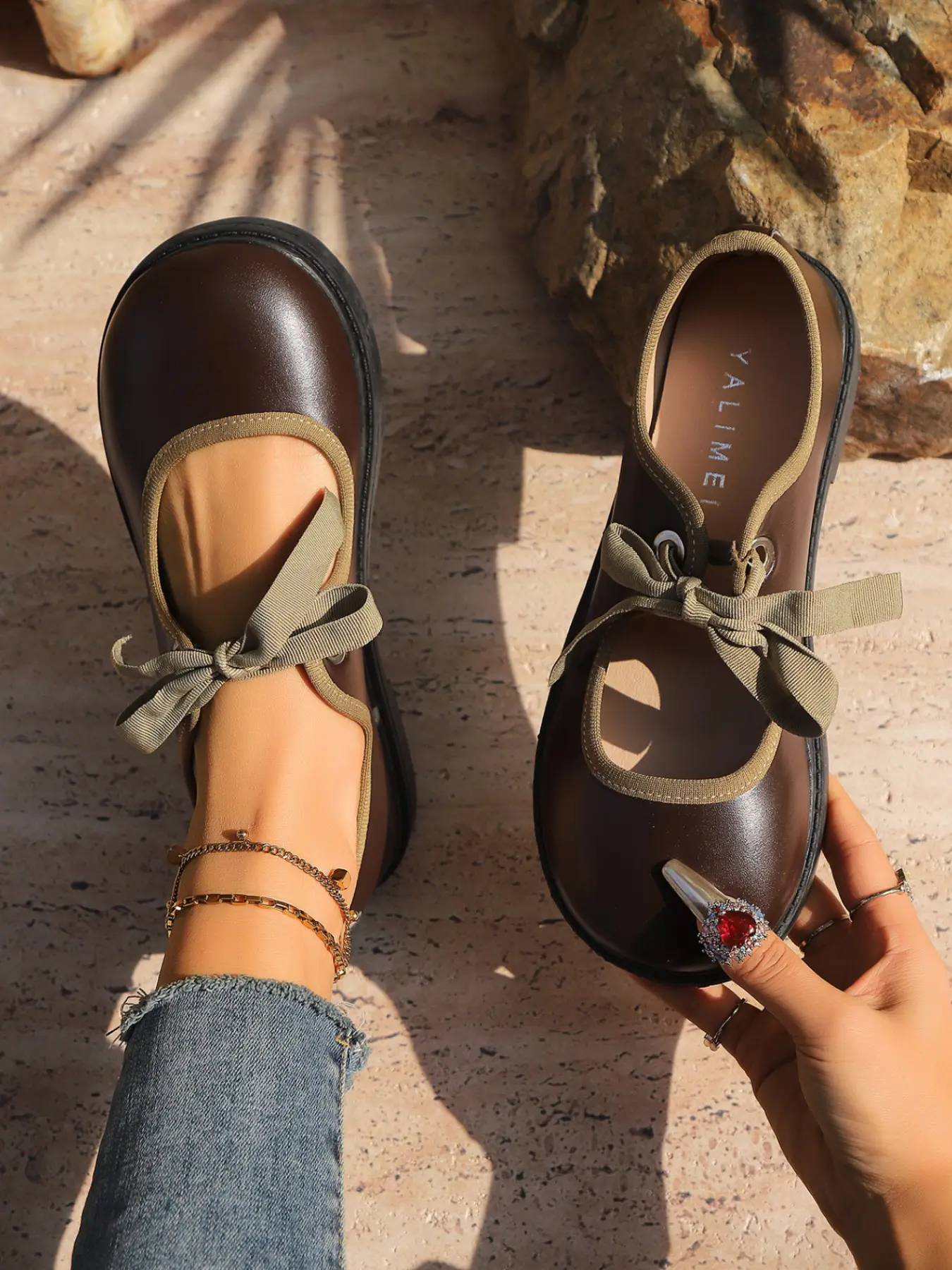 Women's Mary Jane Flat Shoes, Bowknot Wave Edge, Sweet College Style, Casual Daily Wear, Spring Summer Comfortable Footwear