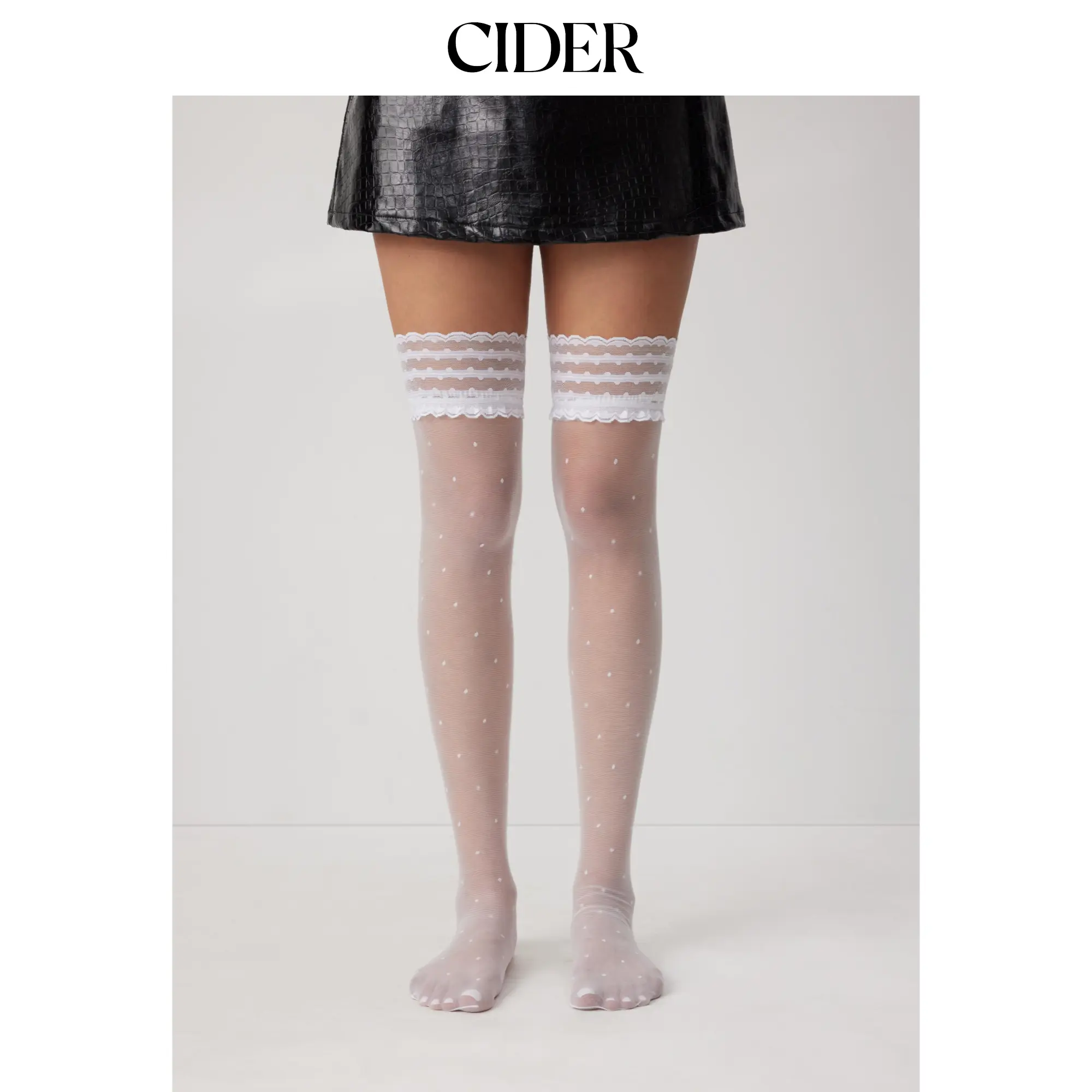 Cider POLKA DOT LACE TRIM OVER THE KNEE SOCKS