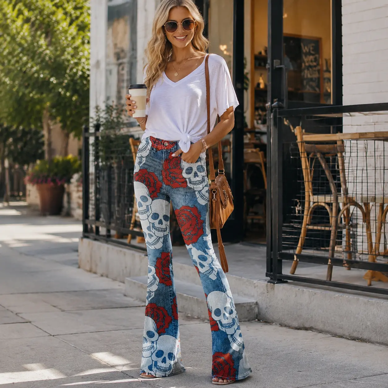 Women's Plus Size Printed Faux Denim Thin Jeans, Trendy Lightweight Summer Pants, Y2K Streetwear Comfy Trousers
