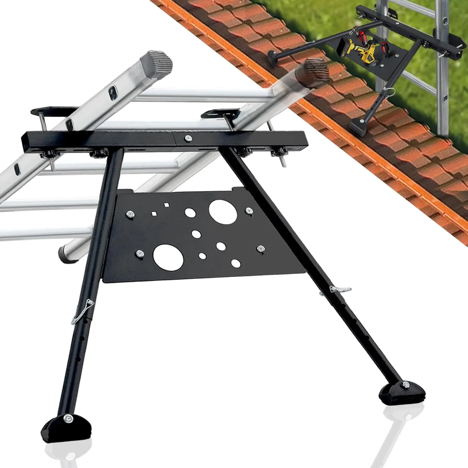 Ladder Stabilizer, Safe and  Ladder Standoff with Adjustable Length 20"-29.5", Extension Ladder Stabilizer for Roof Gutter Supports 300 LBS of Weight, -in Tool Tray, Anti-Slip Rubber
